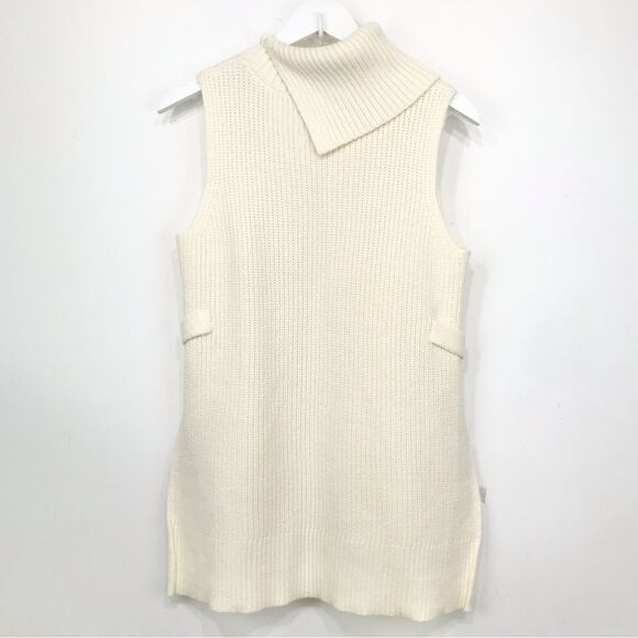 Anthropologie Cream Knit Turtleneck Pullover Side Button Sweater Vest - Picture 11 of 16